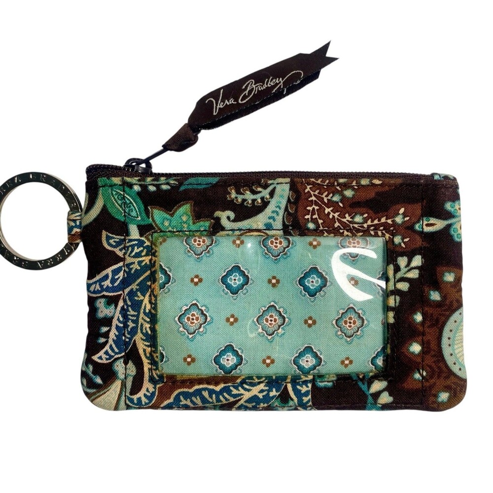 Vera Bradley Coin Purse Java Blue with Key Ring Photo ID Pocket